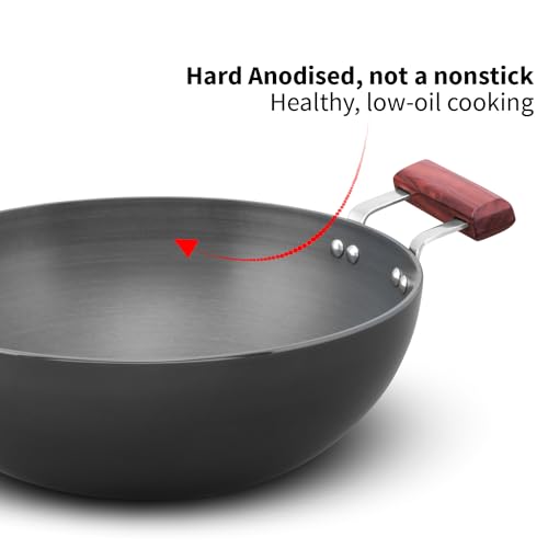 Hawkins Futura 5 Litre Deep Fry Pan, Induction Kadhai, Hard Anodised Kadai with Glass Lid, Black (IAK50G)