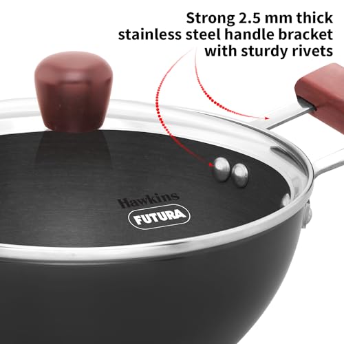 Hawkins Futura 2 Litre Deep Kadhai, Induction Deep Fry Pan, Hard Anodised Kadai with Glass Lid, Black (IAK20G)