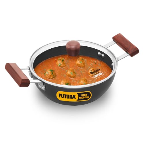 Hawkins Futura 2 Litre Deep Kadhai, Induction Deep Fry Pan, Hard Anodised Kadai with Glass Lid, Black (IAK20G)