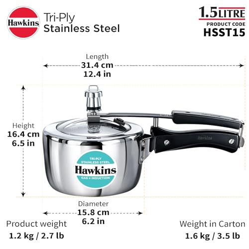 Hawkins Litre Triply Stainless Steel Pressure Cooker, Inner Lid Cooker