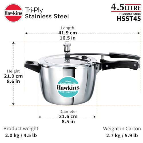 Hawkins Litre Triply Stainless Steel Pressure Cooker, Inner Lid Cooker