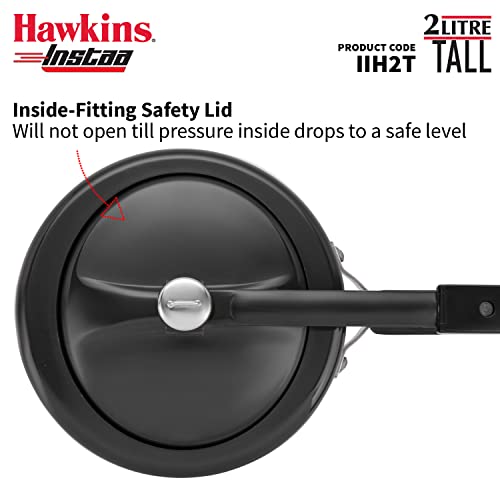 Hawkins Instaa Pressure Cooker, Induction Inner Lid Cooker, Tall Body Hard Anodised Cooker, Best Black Cooker, Black (IIH2T)