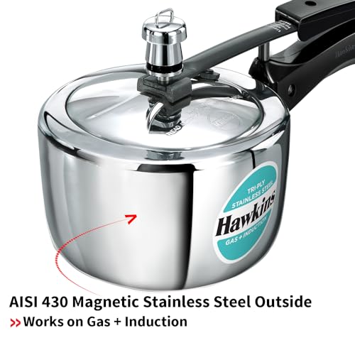 Hawkins Litre Triply Stainless Steel Pressure Cooker, Inner Lid Cooker