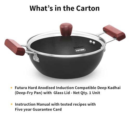 Hawkins Futura 2 Litre Deep Kadhai, Induction Deep Fry Pan, Hard Anodised Kadai with Glass Lid, Black (IAK20G)