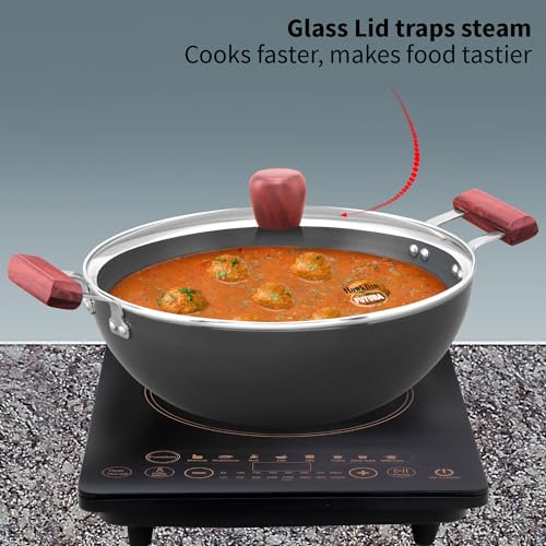Hawkins Futura 5 Litre Deep Fry Pan, Induction Kadhai, Hard Anodised Kadai with Glass Lid, Black (IAK50G)