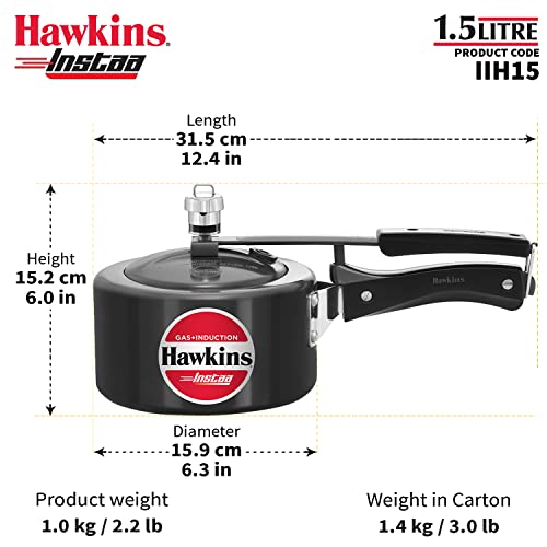 Hawkins Instaa Pressure Cooker, Induction Inner Lid Cooker, Tall Body Hard Anodised Cooker, Best Black Cooker, Black (IIH2T)