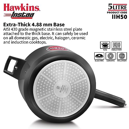 Hawkins Instaa Pressure Cooker, Induction Inner Lid Cooker, Tall Body Hard Anodised Cooker, Best Black Cooker, Black (IIH2T)