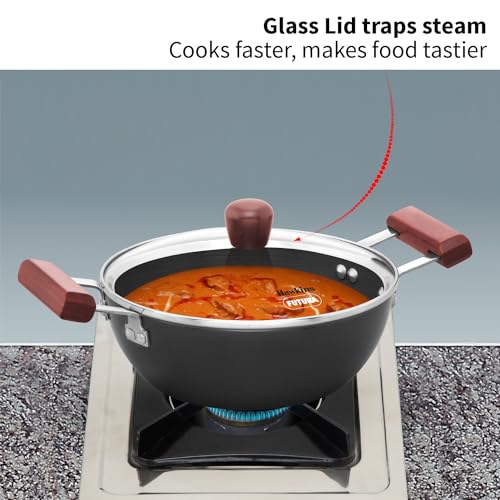 Hawkins Futura 2 Litre Deep Kadhai, Induction Deep Fry Pan, Hard Anodised Kadai with Glass Lid, Black (IAK20G)