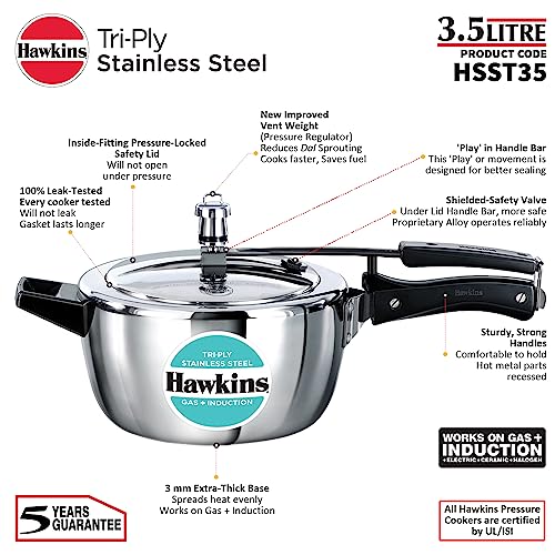 Hawkins Litre Triply Stainless Steel Pressure Cooker, Inner Lid Cooker