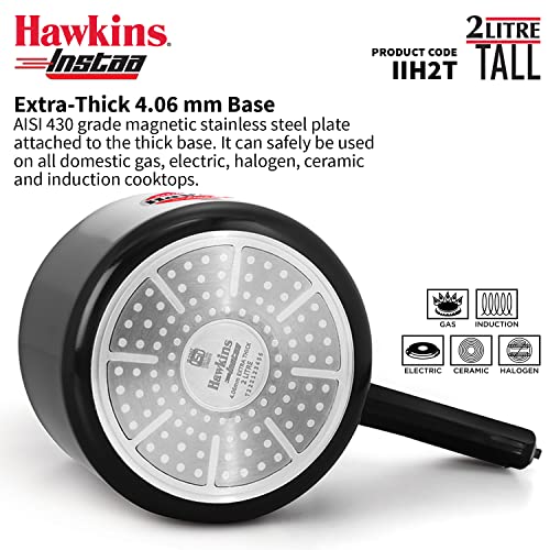 Hawkins Instaa Pressure Cooker, Induction Inner Lid Cooker, Tall Body Hard Anodised Cooker, Best Black Cooker, Black (IIH2T)