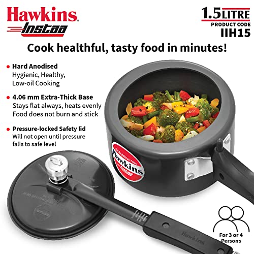 Hawkins Instaa Pressure Cooker, Induction Inner Lid Cooker, Tall Body Hard Anodised Cooker, Best Black Cooker, Black (IIH2T)