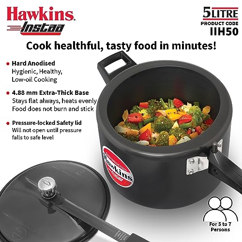Hawkins Instaa Pressure Cooker, Induction Inner Lid Cooker, Tall Body Hard Anodised Cooker, Best Black Cooker, Black (IIH2T)