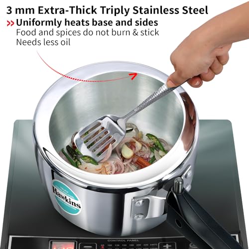 Hawkins Litre Triply Stainless Steel Pressure Cooker, Inner Lid Cooker
