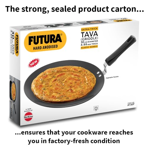 Hawkins Futura 30 cm Tava, Hard Anodised Tawa with Plastic Handle, Black (AT30P)
