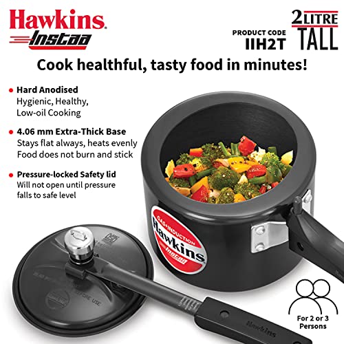 Hawkins Instaa Pressure Cooker, Induction Inner Lid Cooker, Tall Body Hard Anodised Cooker, Best Black Cooker, Black (IIH2T)