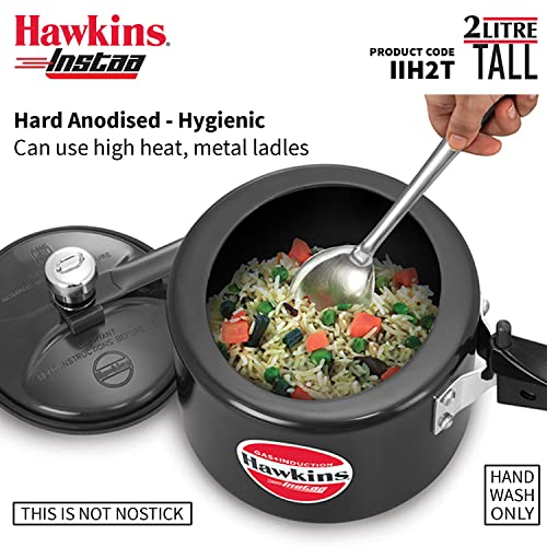 Hawkins Instaa Pressure Cooker, Induction Inner Lid Cooker, Tall Body Hard Anodised Cooker, Best Black Cooker, Black (IIH2T)