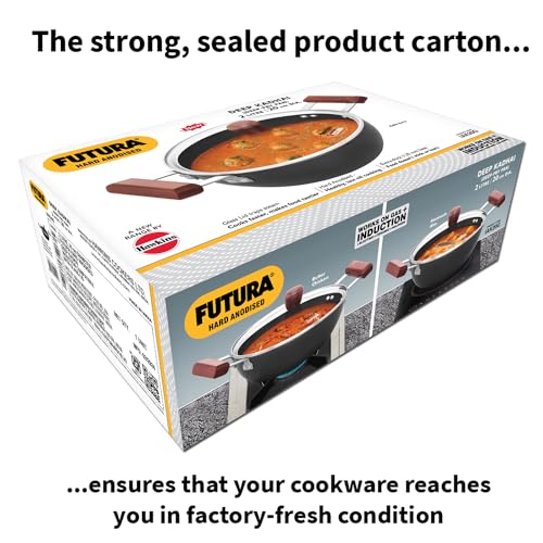 Hawkins Futura 2 Litre Deep Kadhai, Induction Deep Fry Pan, Hard Anodised Kadai with Glass Lid, Black (IAK20G)