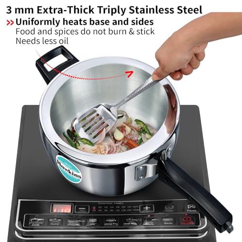 Hawkins Litre Triply Stainless Steel Pressure Cooker, Inner Lid Cooker
