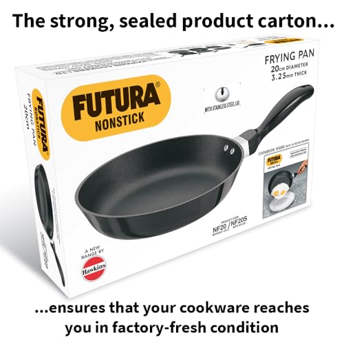 Hawkins Futura 20 cm Frying Pan, Non Stick Fry Pan with Stainless Steel Lid, Small Frying Pan, Black (NF20S)