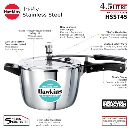 Hawkins Litre Triply Stainless Steel Pressure Cooker, Inner Lid Cooker