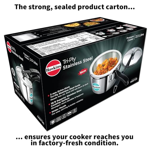 Hawkins Litre Triply Stainless Steel Pressure Cooker, Inner Lid Cooker