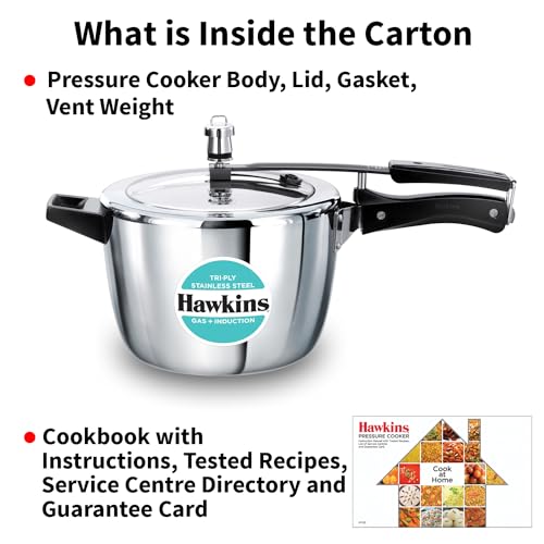 Hawkins Litre Triply Stainless Steel Pressure Cooker, Inner Lid Cooker