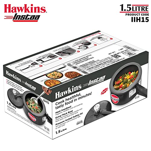 Hawkins Instaa Pressure Cooker, Induction Inner Lid Cooker, Tall Body Hard Anodised Cooker, Best Black Cooker, Black (IIH2T)