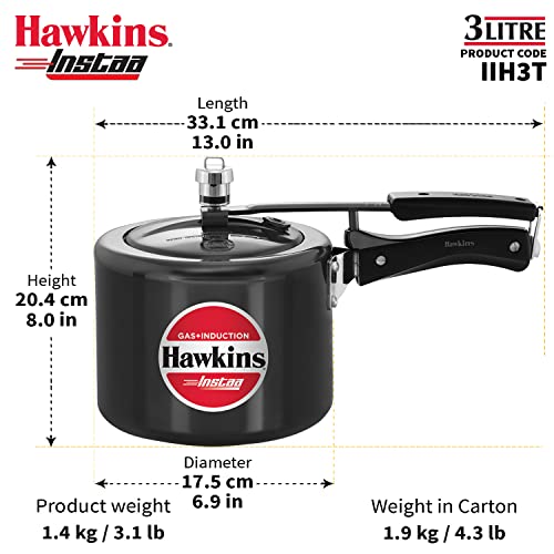 Hawkins Instaa Pressure Cooker, Induction Inner Lid Cooker, Tall Body Hard Anodised Cooker, Best Black Cooker, Black (IIH2T)