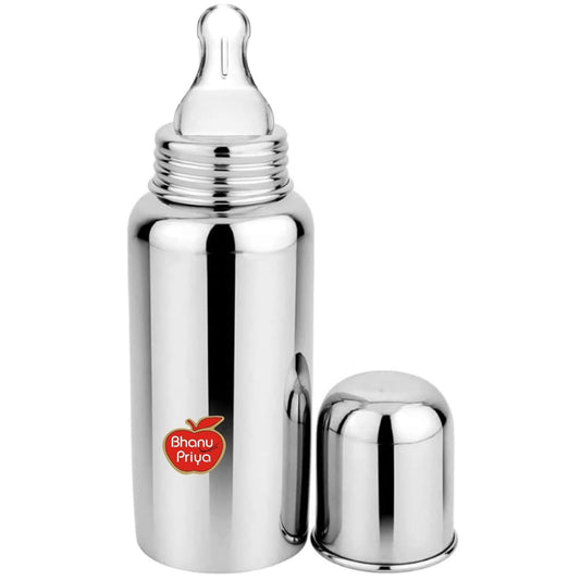 Bhanu Priya - Stainless Steel Feeding Bottle for Newborn Babies, Mirror Finish Plain Silver