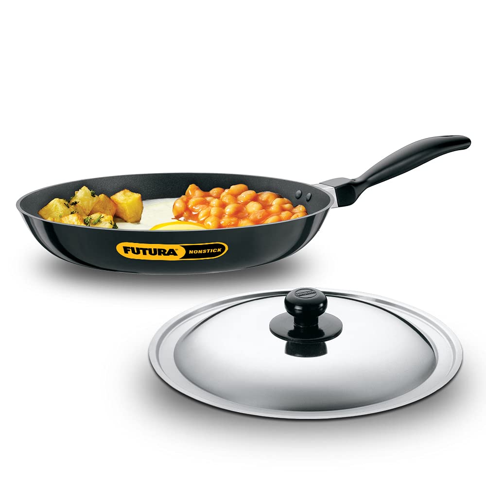 Hawkins Futura 20 cm Frying Pan, Non Stick Fry Pan with Stainless Steel Lid, Small Frying Pan, Black (NF20S)