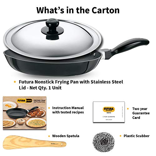 Hawkins Futura 20 cm Frying Pan, Non Stick Fry Pan with Stainless Steel Lid, Small Frying Pan, Black (NF20S)