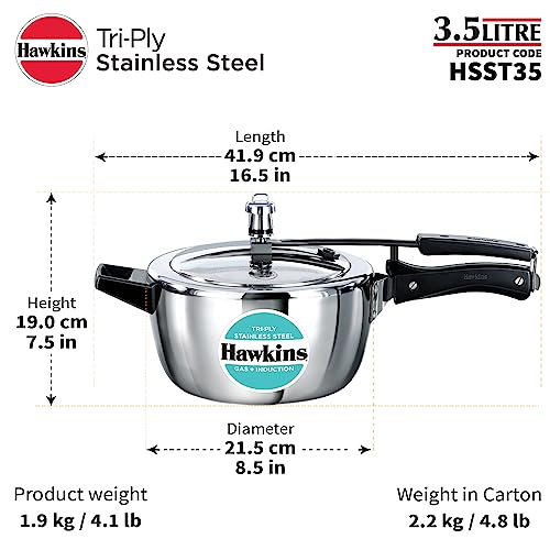 Hawkins Litre Triply Stainless Steel Pressure Cooker, Inner Lid Cooker