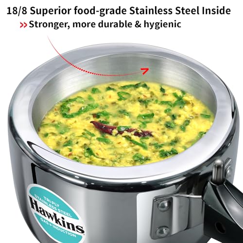 Hawkins Litre Triply Stainless Steel Pressure Cooker, Inner Lid Cooker