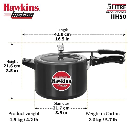 Hawkins Instaa Pressure Cooker, Induction Inner Lid Cooker, Tall Body Hard Anodised Cooker, Best Black Cooker, Black (IIH2T)