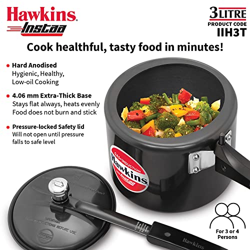 Hawkins Instaa Pressure Cooker, Induction Inner Lid Cooker, Tall Body Hard Anodised Cooker, Best Black Cooker, Black (IIH2T)
