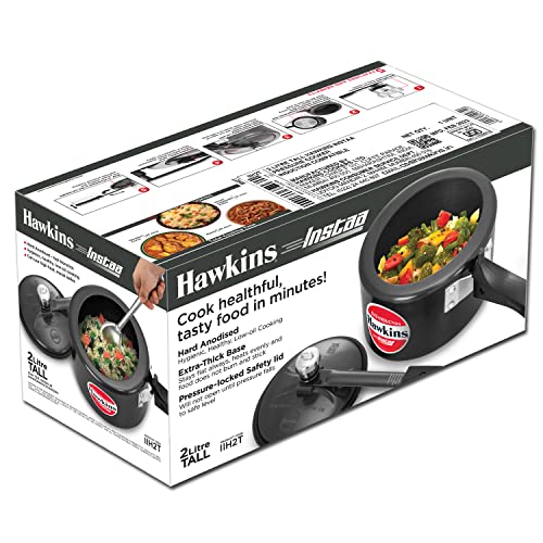 Hawkins Instaa Pressure Cooker, Induction Inner Lid Cooker, Tall Body Hard Anodised Cooker, Best Black Cooker, Black (IIH2T)