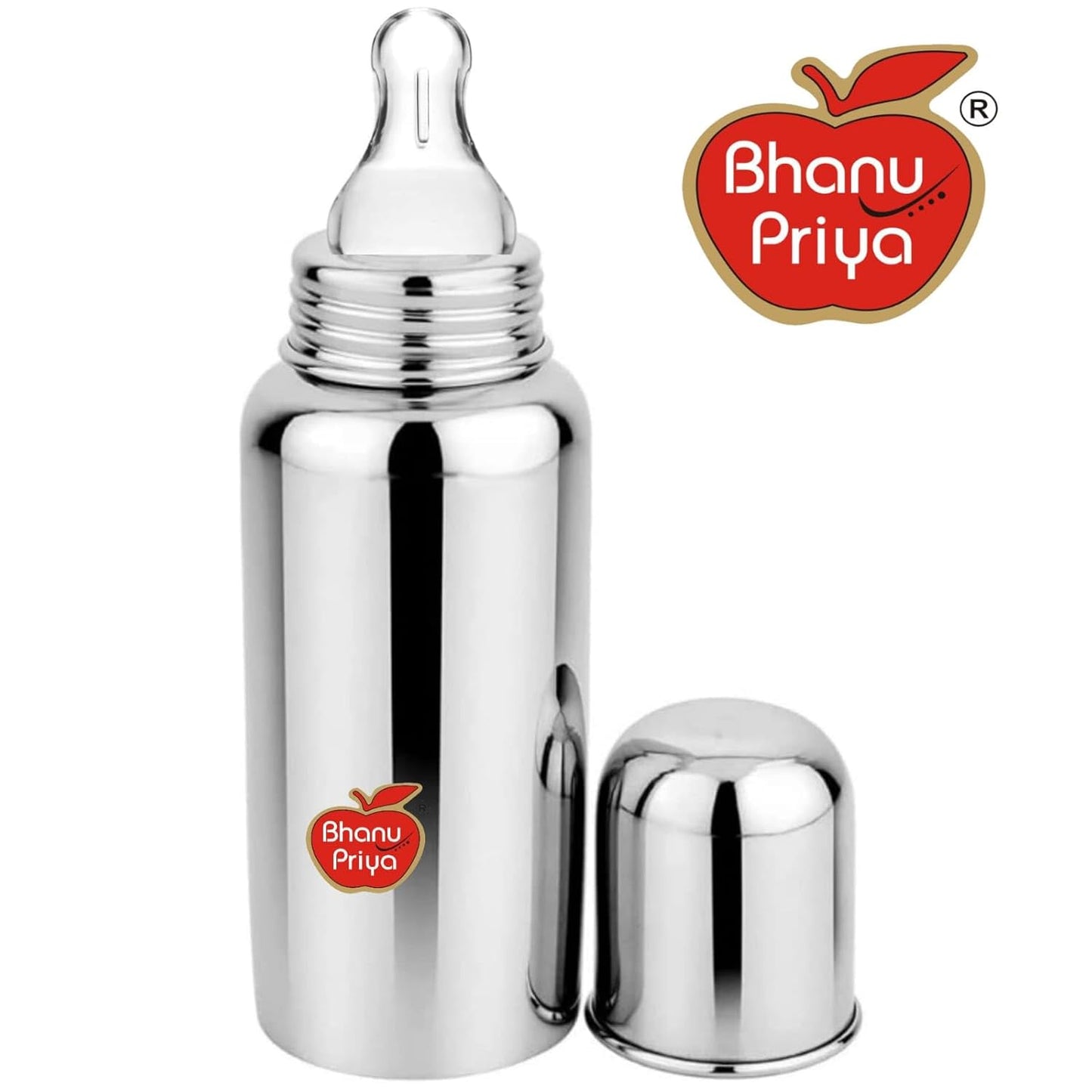 Bhanu Priya - Stainless Steel Feeding Bottle for Newborn Babies, Mirror Finish Plain Silver