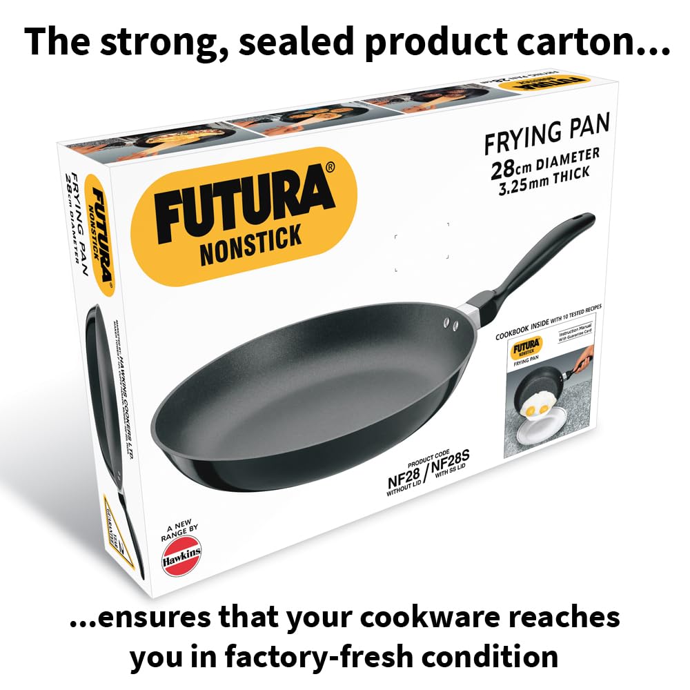 Hawkins Futura 20 cm Frying Pan, Non Stick Fry Pan with Stainless Steel Lid, Small Frying Pan, Black (NF20S)