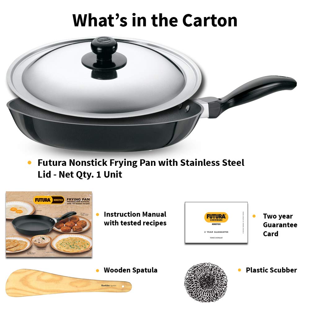 Hawkins Futura 20 cm Frying Pan, Non Stick Fry Pan with Stainless Steel Lid, Small Frying Pan, Black (NF20S)