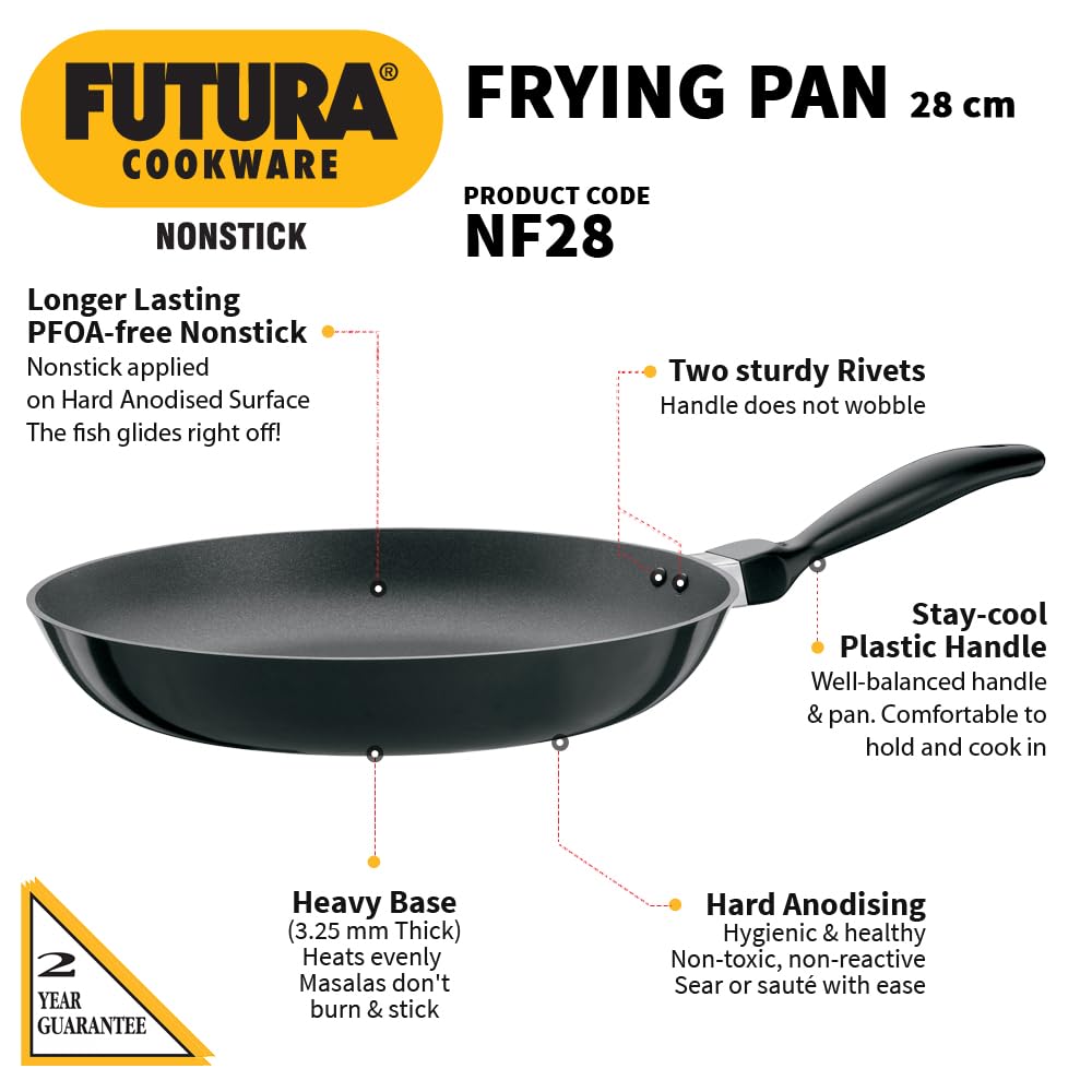 Hawkins Futura 20 cm Frying Pan, Non Stick Fry Pan with Stainless Steel Lid, Small Frying Pan, Black (NF20S)