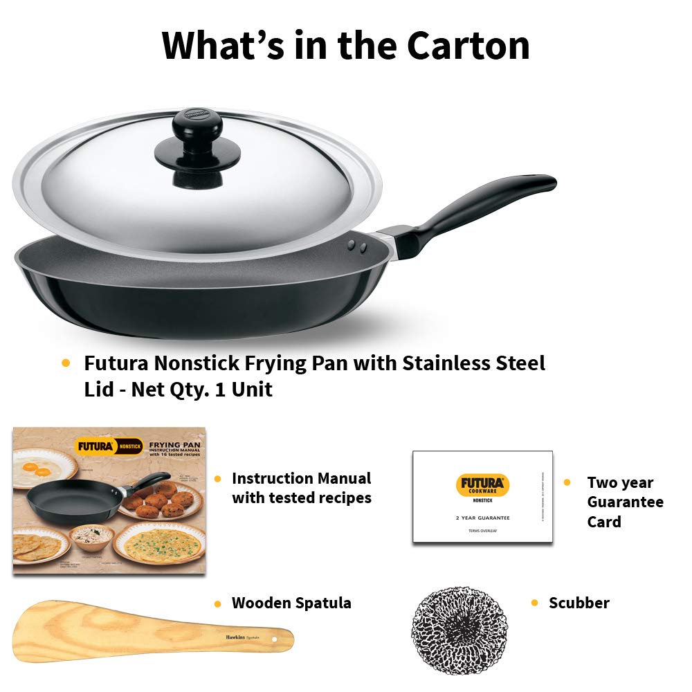Hawkins Futura 20 cm Frying Pan, Non Stick Fry Pan with Stainless Steel Lid, Small Frying Pan, Black (NF20S)