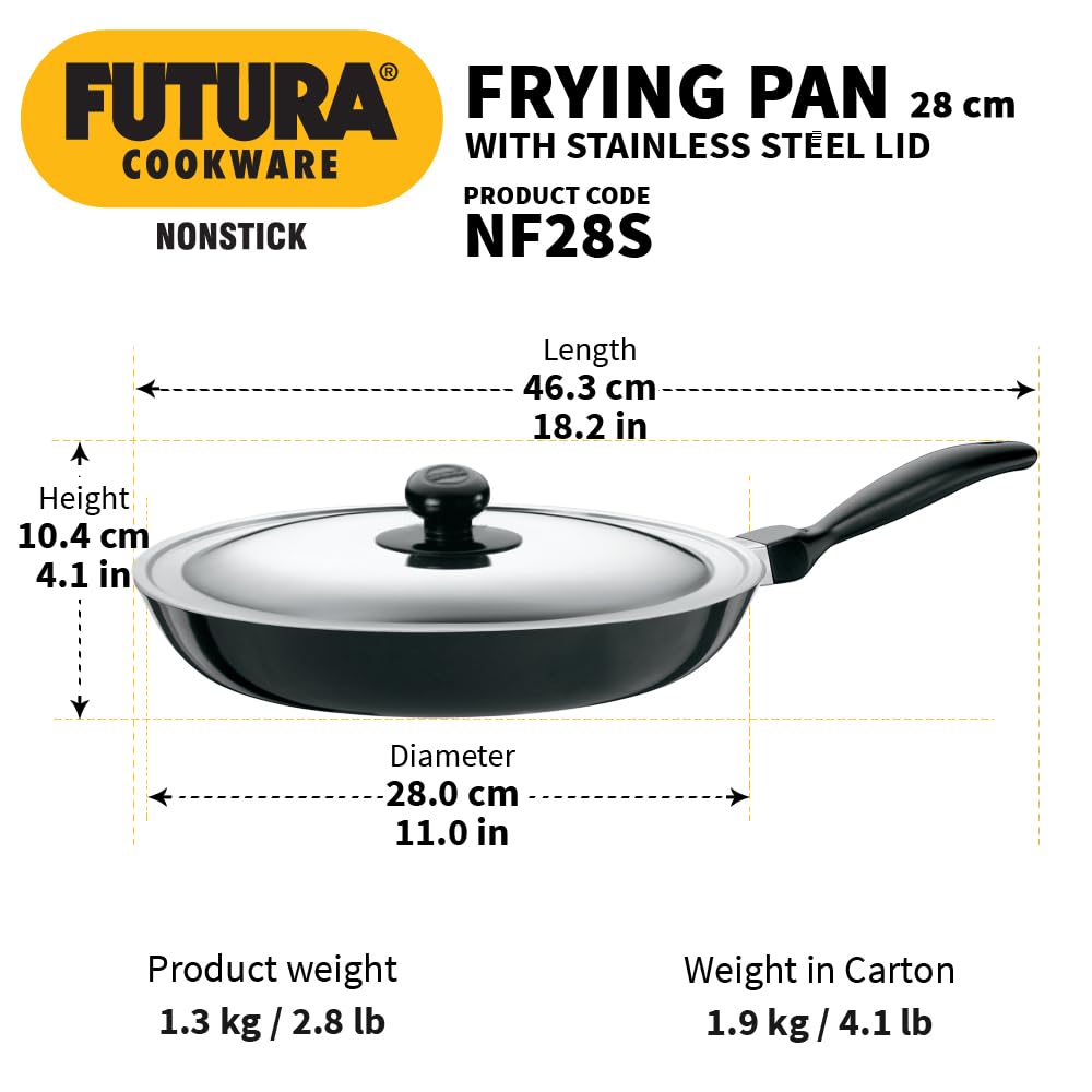 Hawkins Futura 20 cm Frying Pan, Non Stick Fry Pan with Stainless Steel Lid, Small Frying Pan, Black (NF20S)