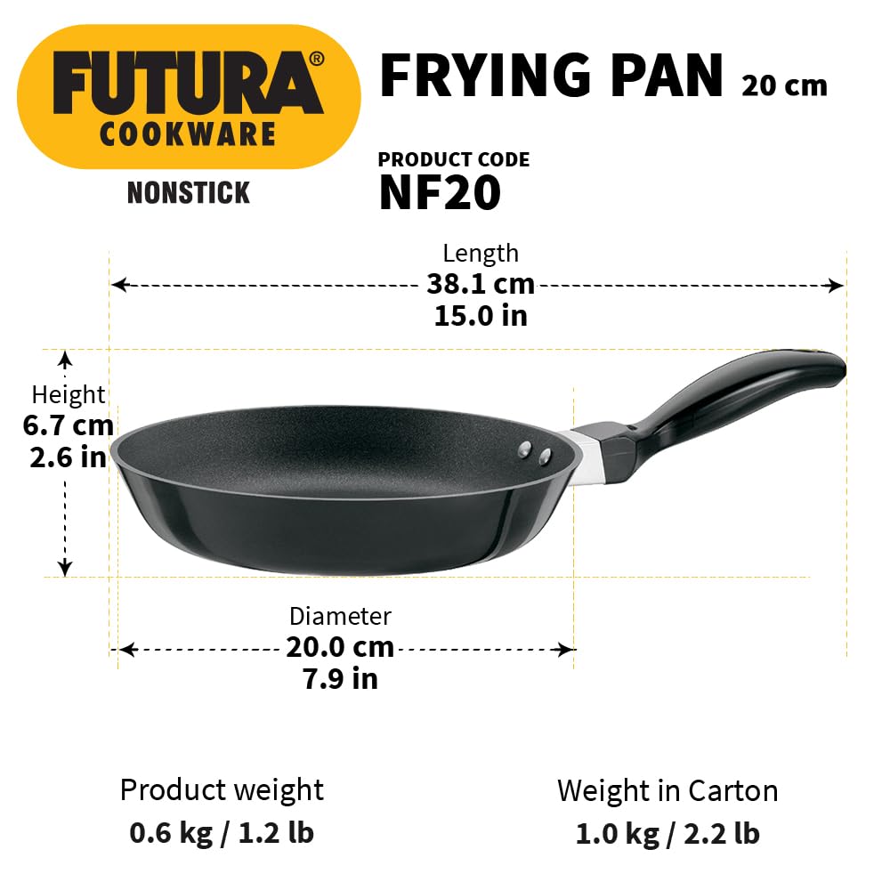 Hawkins Futura 20 cm Frying Pan, Non Stick Fry Pan with Stainless Steel Lid, Small Frying Pan, Black (NF20S)
