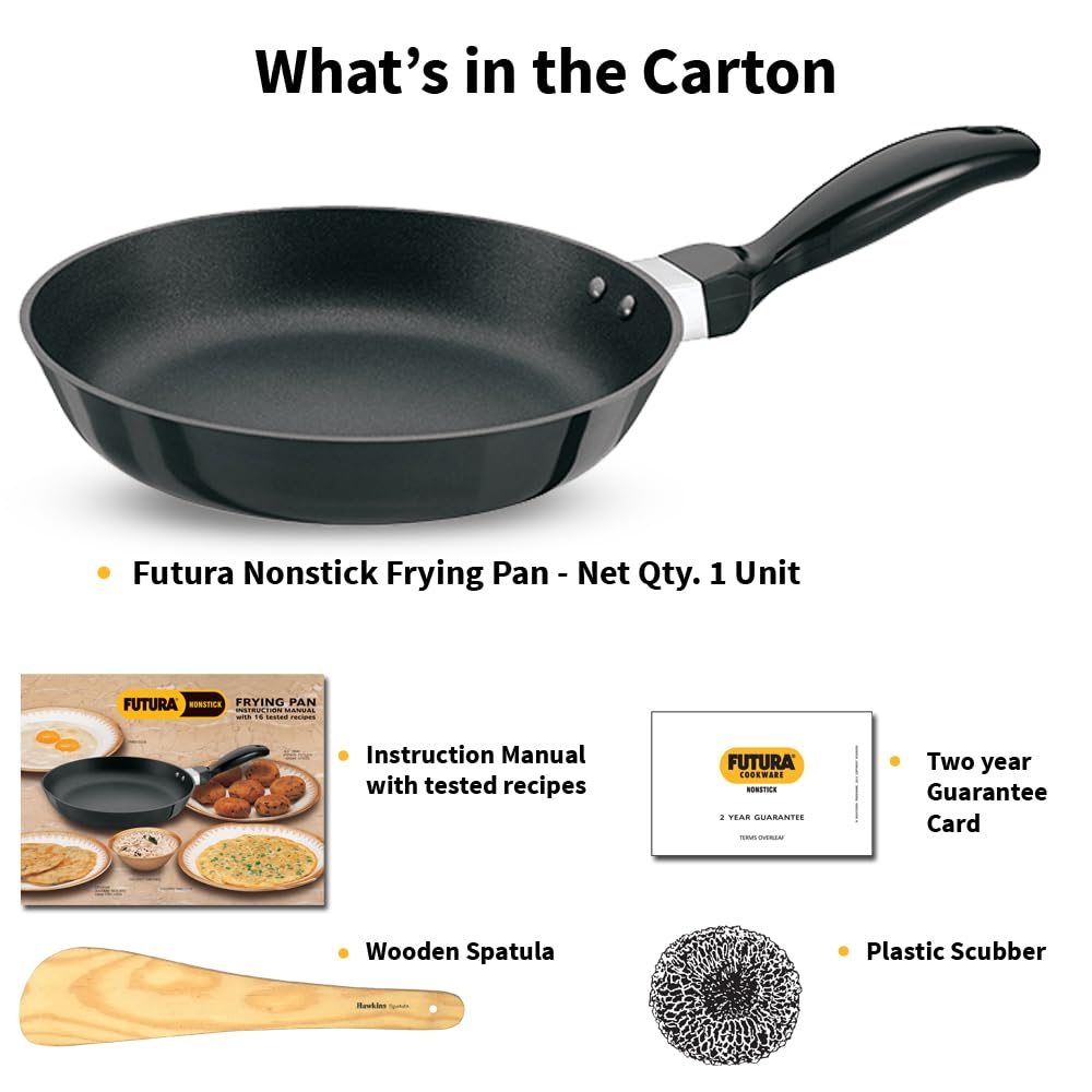 Hawkins Futura 20 cm Frying Pan, Non Stick Fry Pan with Stainless Steel Lid, Small Frying Pan, Black (NF20S)