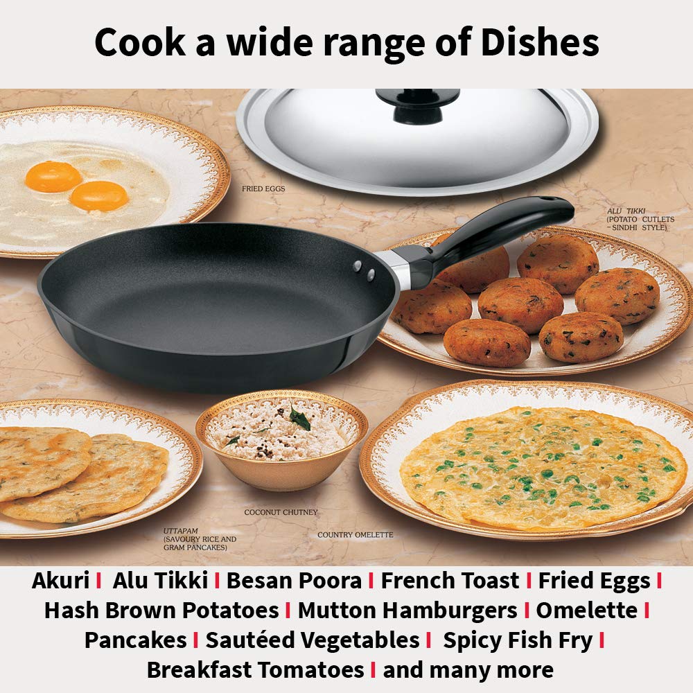 Hawkins Futura 20 cm Frying Pan, Non Stick Fry Pan with Stainless Steel Lid, Small Frying Pan, Black (NF20S)