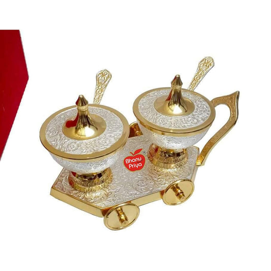 Bhanu Priya - Elegant Brass Gold Plated Tray for Saunf, Elaichi & Dry Fruits