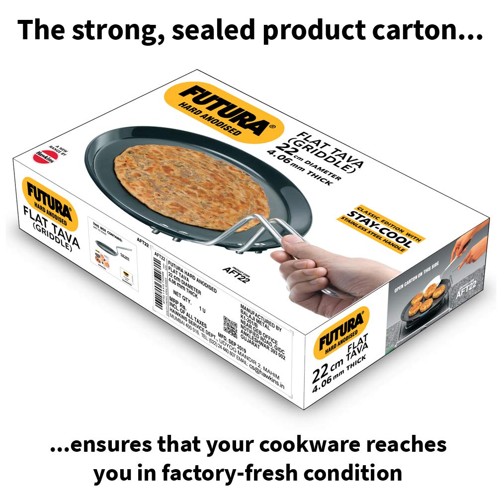 Hawkins Futura Hard Anodised Flat Tava 22 cm, 4.06 mm (Black)