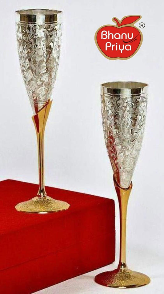 Bhanu Priya - Brass Goblet Wine Glasses, Silver Coated, Set of 2