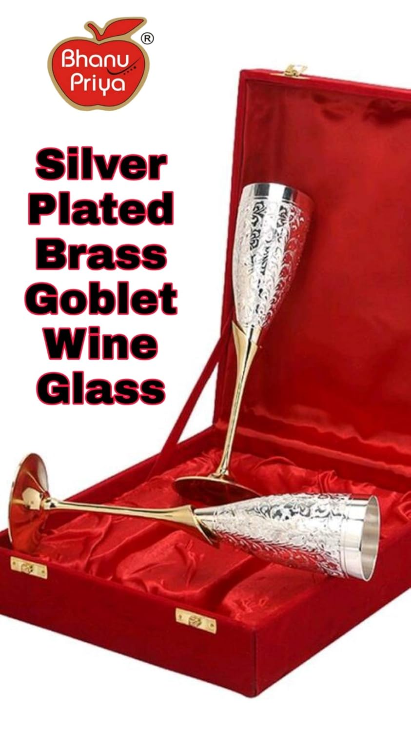 Bhanu Priya - Brass Goblet Wine Glasses, Silver Coated, Set of 2