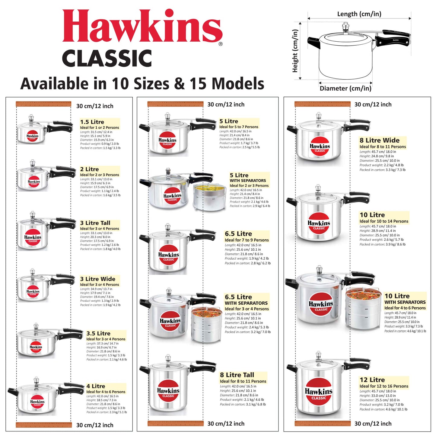 Hawkins Classic 3Liters(Wide)Aluminium Inner Lid Pressure Cooker(Silver)